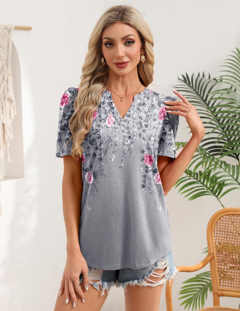 Zeagoo Spring Tops for Women Short Sleeve Dress Shirts V Neck Oversized Blouses Summer Floral Clothes 2026 Trendy - Image 3