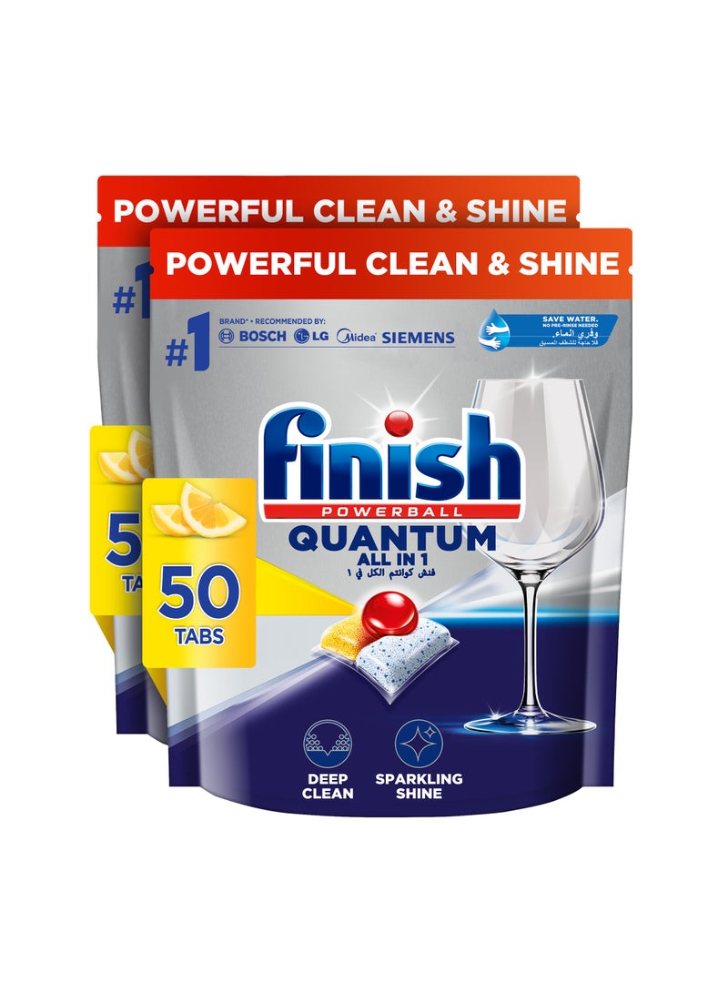 Finish Quantum All in 1 Dishwasher Tablets Lemon Sparkle Scent 2 x 50 Tabs - Image 1