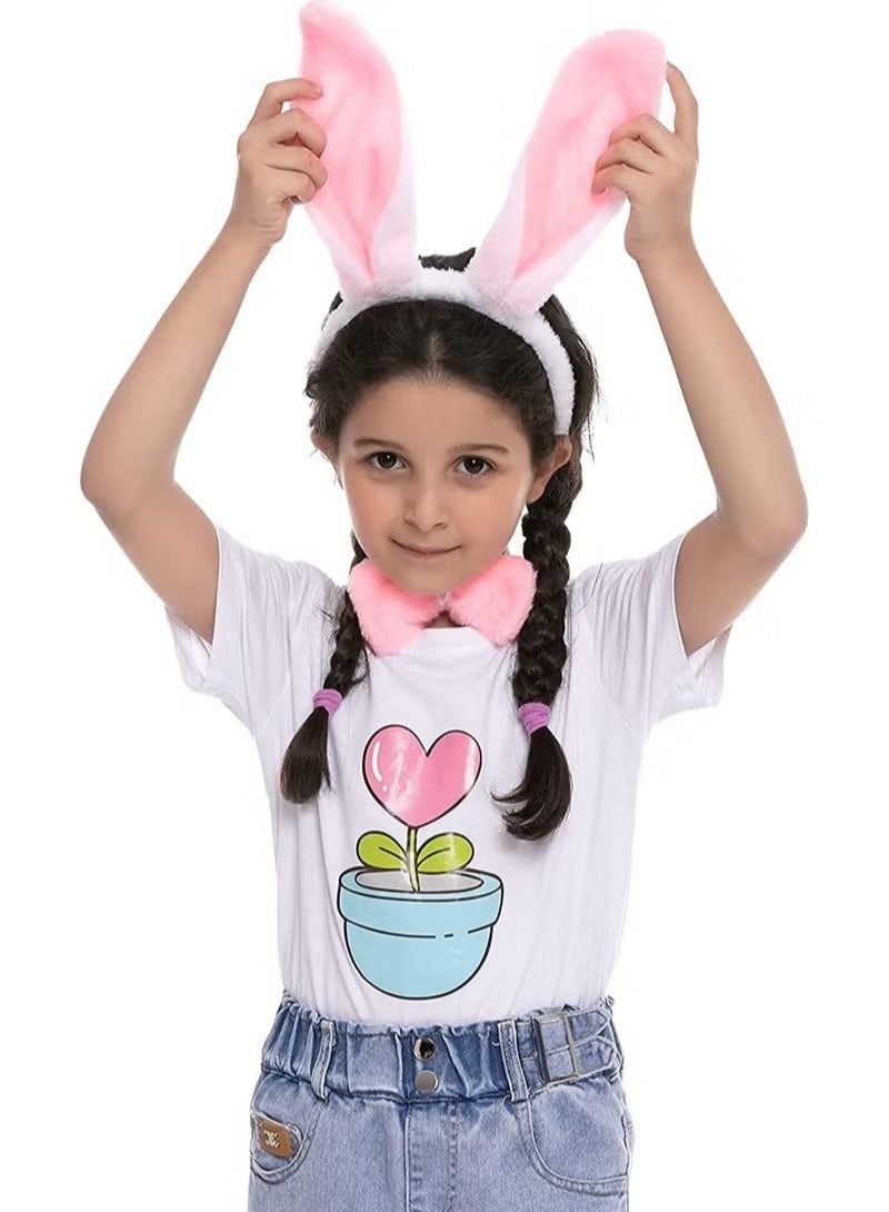 3-Piece Plush Rabbit Ears Headwear Set Including Rabbit Ears Headband, Bow Tie and Tail for Adult and Kids Cosplay Party Dress Up Accessories - Image 3