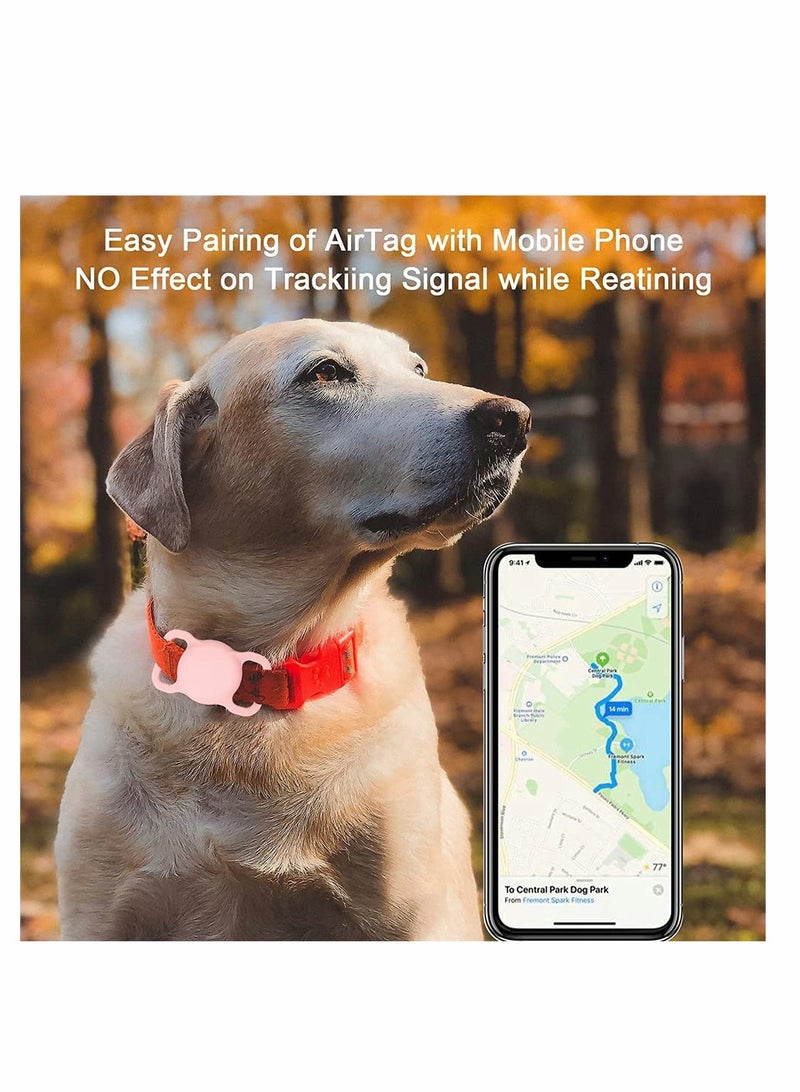 كاست ويف Pet Collar Cases Compatible with Apple Airtag, Silicone Dog Cat Collars Protective GPS Finder Case, Glow Loop Holder for Airtag Anti Lost Device (2 Pack, Wine Red, Orange ) - Image 4