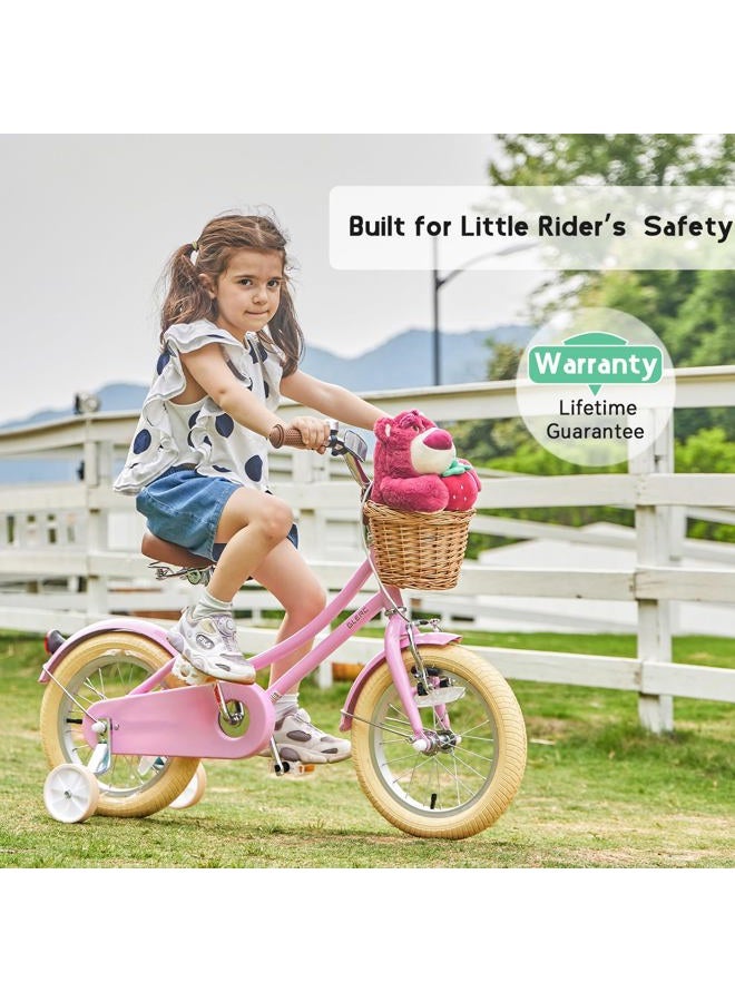Glerc Little Molly 14 inch Kids Retro Cruiser Bike Bicycle for Girls Boys Ages 2 3 4 5 6 7 Year Old with Wicker Basket & Lightweight & Traning Wheels & Bell, Pink - Image 5