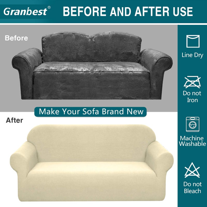 Granbest Premium Water Repellent Sofa Cover High Stretch Couch Slipcover Super Soft Fabric Couch Cover (Wine Red, Large) - Image 5