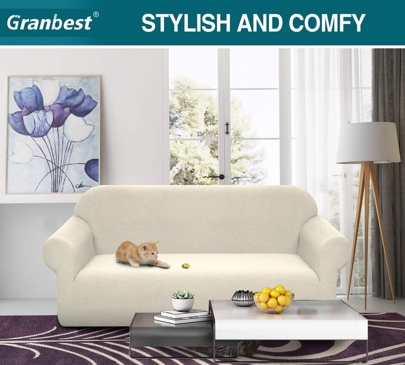 Granbest Premium Water Repellent Sofa Cover High Stretch Couch Slipcover Super Soft Fabric Couch Cover (Wine Red, Large) - Image 2
