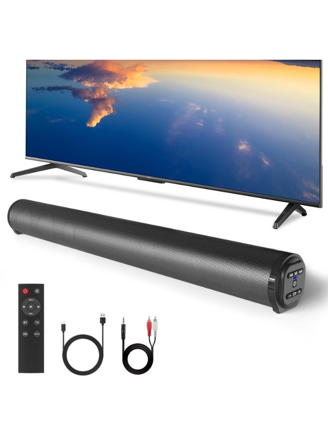 Bluetooth 5.0 Sound Bar for Smart TV, 20W Compact Home Audio with 4 Speakers, 6 EQ Modes, 80dB Output, Rechargeable Theater System, Supports USB/AUX/TF/FM/TWS/RCA, Includes Remote Control
