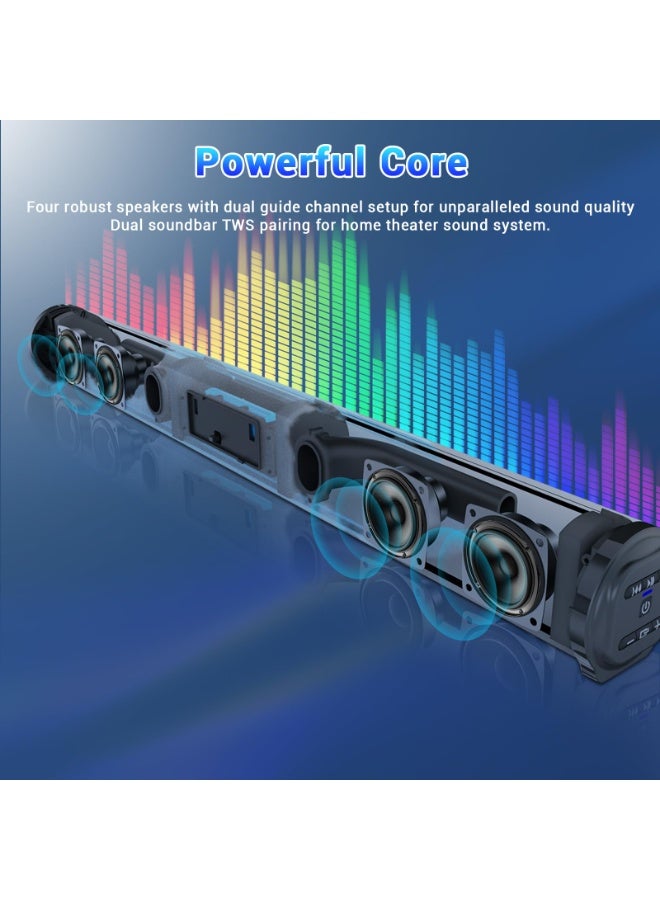 والالا شريط صوت بلوتوث 5.0 للتلفزيون الذكي، صوت منزلي مدمج بقوة 20 وات مع 4 مكبرات صوت، 6 أوضاع معادل، مخرج 80 ديسيبل، نظام مسرح قابل لإعادة الشحن، يدعم USB/AUX/TF/FM/TWS/RCA، يتضمن جهاز تحكم عن بعد - Image 2