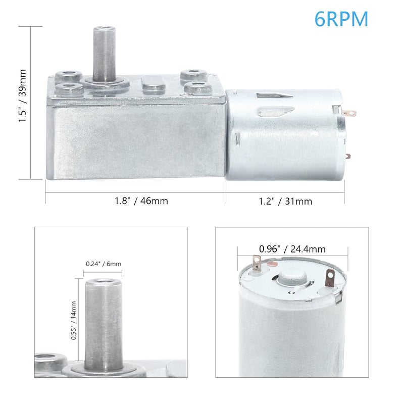Jersvimc 12V 6RPM High Torque DC Motor, Mini JGY 370 Motor Worm Gear Motor Small Electric Low RPM Reducer Motors Micro Reversible Motor Worm Shaft - Image 3