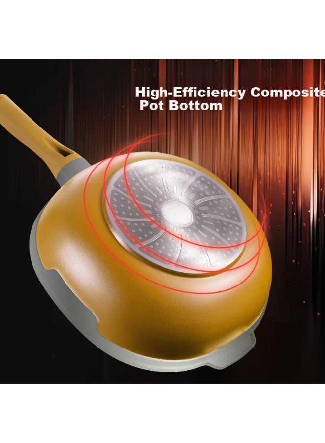 Olofe Square Non-stick Frying Pan Titanium Rock Coating Small Stir-fry Pan With Steaming Rack 28cm - Image 5