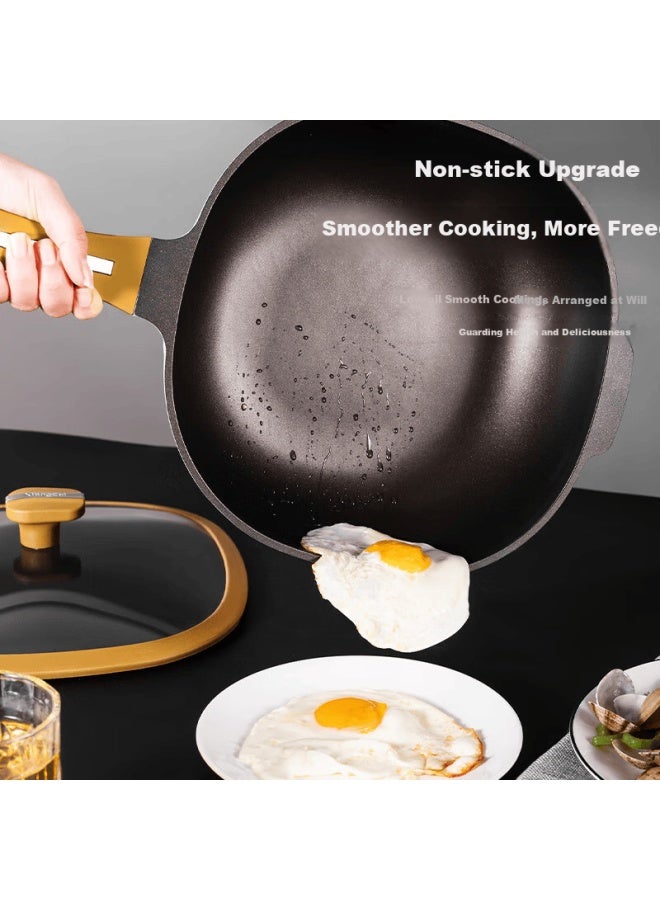 Olofe Square Non-stick Frying Pan Titanium Rock Coating Small Stir-fry Pan With Steaming Rack 28cm - Image 2