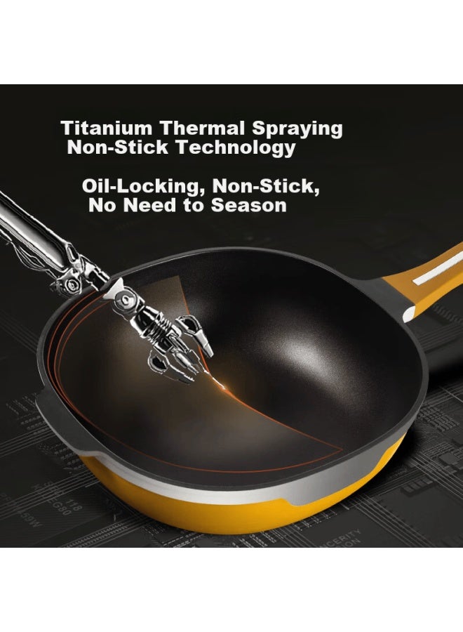 Olofe Square Non-stick Frying Pan Titanium Rock Coating Small Stir-fry Pan With Steaming Rack 28cm - Image 3