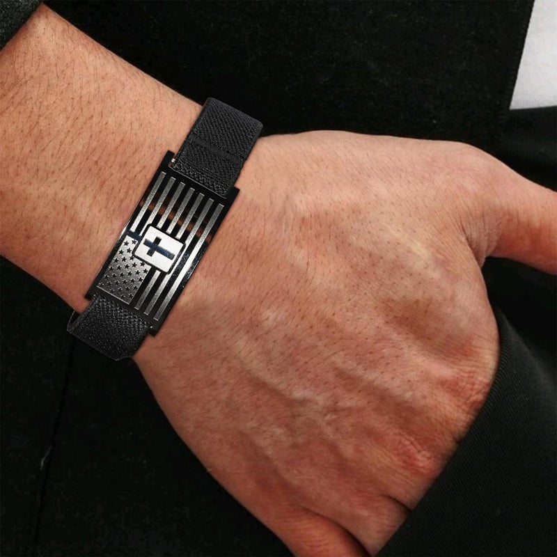 Zocomi Cross Bracelet for Men Boys, Black American Flag Elastic Stretch Band Bracelets Bible Verse Christian Religious Wrist Jewelry Easter Gifts Male Teen Teenage Kids Age Son Paslm 91:11 - Image 3
