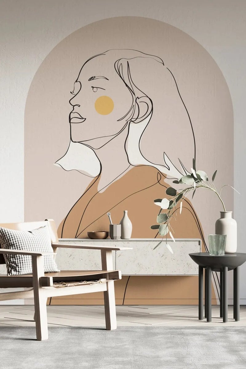 Kt Grup Artistic Woman Portrait Boho Belt Arch Minimal Wall Sticker  - Image 1