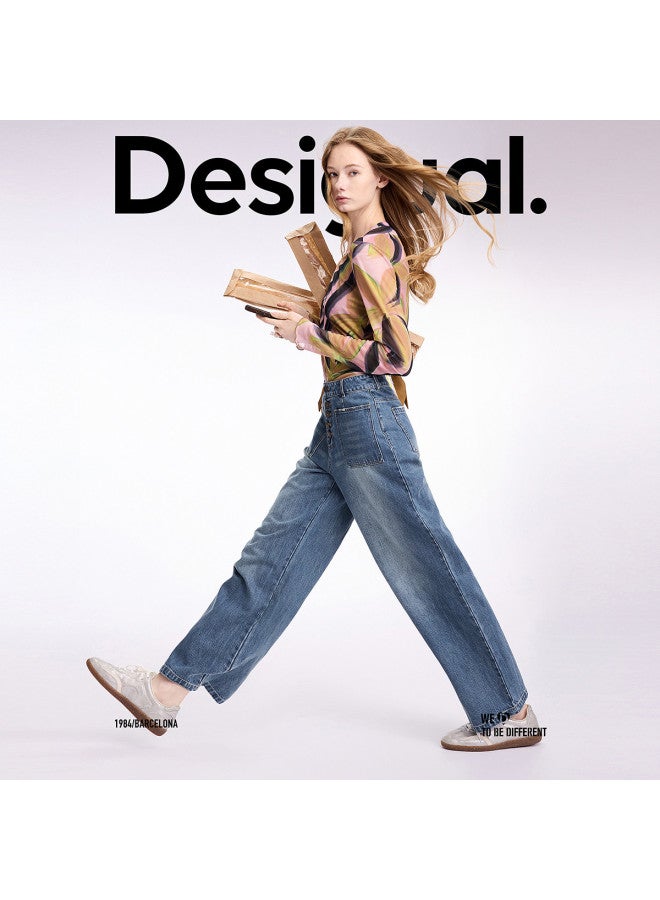 DESIGUAL women's Straight Leg Washed Denim Jeans With Multi-button Design - Spring/summer 2025 Collection - Image 2