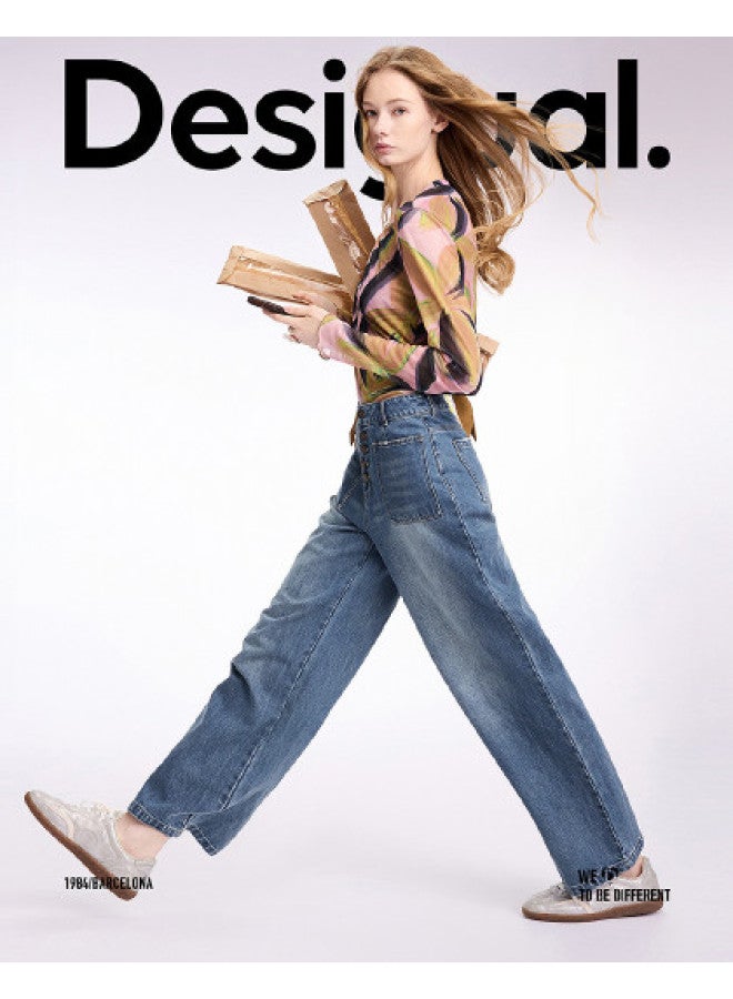 DESIGUAL women's Straight Leg Washed Denim Jeans With Multi-button Design - Spring/summer 2025 Collection - Image 1