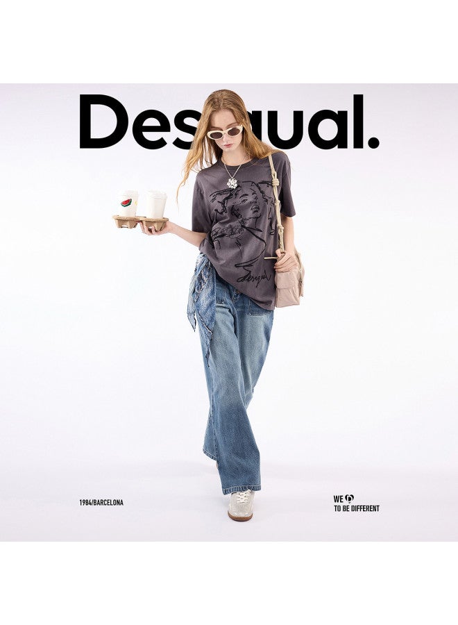 DESIGUAL women's Straight Leg Washed Denim Jeans With Multi-button Design - Spring/summer 2025 Collection - Image 5