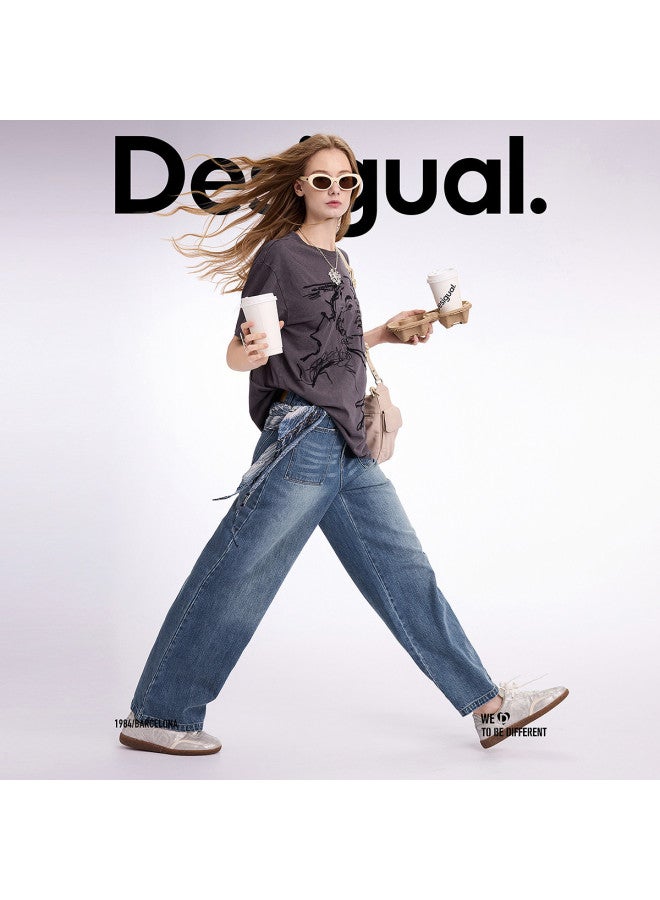 DESIGUAL women's Straight Leg Washed Denim Jeans With Multi-button Design - Spring/summer 2025 Collection - Image 4