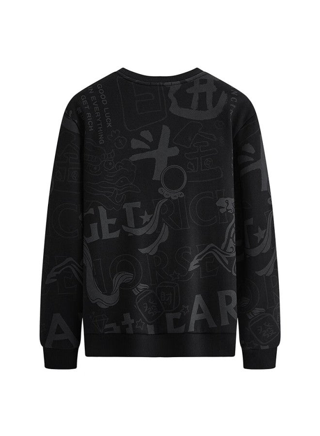 Dancing Wolves Infrared Heating Fleece-lined Trendy All-over Print Antibacterial Men's Sweatshirt Black 001 XL