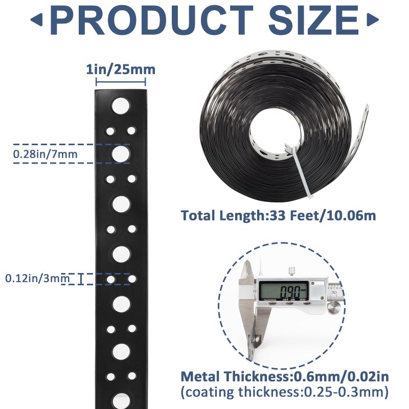AxiSculpt Metal Strap 1-Inch X 33Ft 0.6Mm Thickness For Pipe Support Pipe Hanger Strap Metal Strapping With Holes Matte Black - Image 2