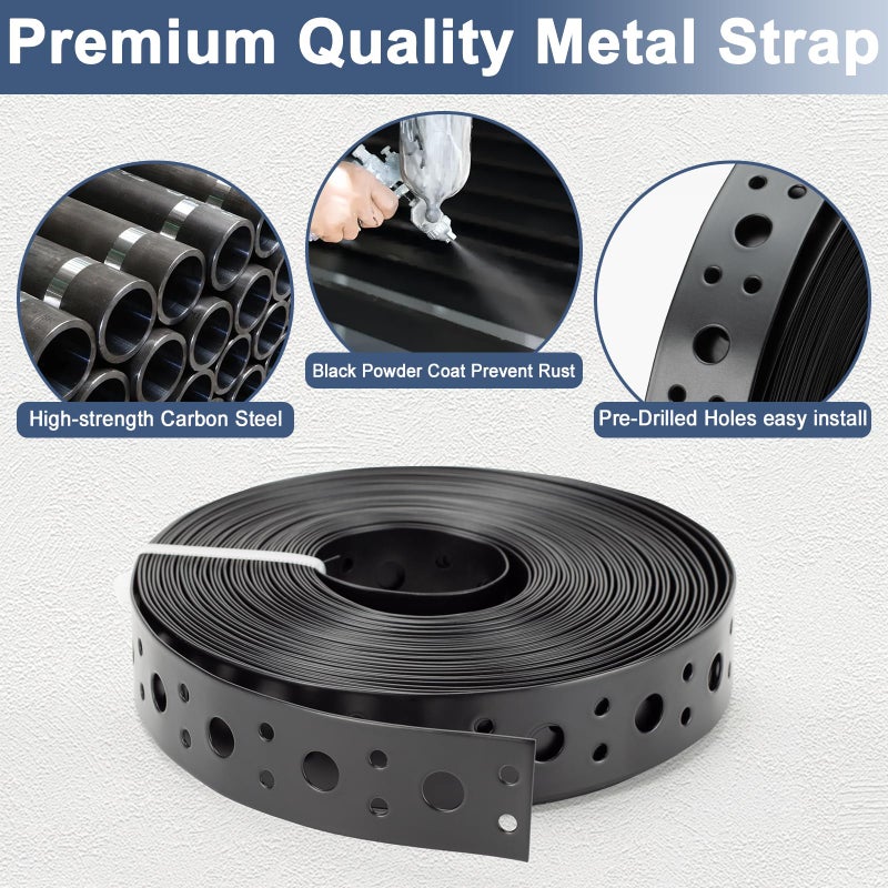 AxiSculpt Metal Strap 1-Inch X 33Ft 0.6Mm Thickness For Pipe Support Pipe Hanger Strap Metal Strapping With Holes Matte Black - Image 3