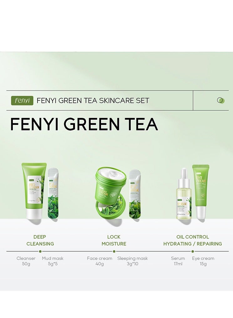 فيني مجموعة منتجات العناية بالوجه والعناية بالبشرة بالشاي الأخضر 6 قطع/ترطيب/تفتيح لون البشرة/مناسبة لأي نوع بشرة - Image 3