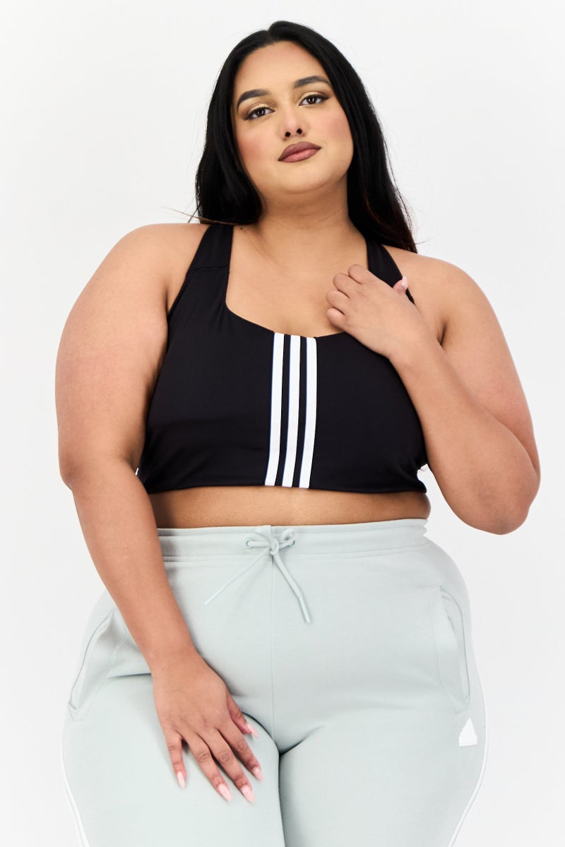 Adidas Women Plus Size Brand Logo Padded Sports Bra, Black - Image 1
