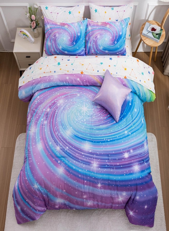 Btargot Super Soft 6 Pieces Gradient Star Ring Comforter Set, Colorful Glitter Rainbow Star Pattern Bedding Set for Boys Girls Teens, Twin Purple - Image 1