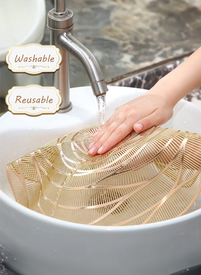 شبيلي مجموعة مكونة من 6 قطع من مفارش الطاولة والكوستر المصنوعة من PVC، مقاومة للحرارة وغير منزلقة بتصميم مفرّغ أنيق يحمي طاولة الطعام، سهلة التنظيف، قابلة للغسل وإعادة الاستخدام، بشكل وردة. - Image 5