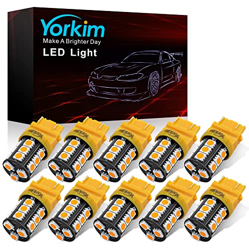Yorkim 3157 LED Light Bulbs Amber Bright, 3056 3156 3156A 3057 4057 3157 4157 T25 LED Bulbs for Brake Lights, Backup Reverse Lights， Reverse Tail Lights - Pack of 10 - Image 1