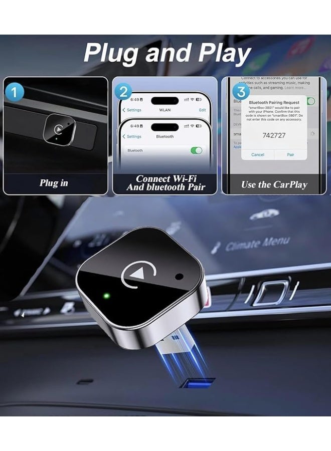 محول كاربلاي وأندرويد أوتو لاسلكي 2 في 1، محول CarPlay من سلكي إلى لاسلكي، تشغيل مباشر USB-A مع محول USB-C، دونجل سيارة مدمج للآيفون وأندرويد – أسود - Image 5