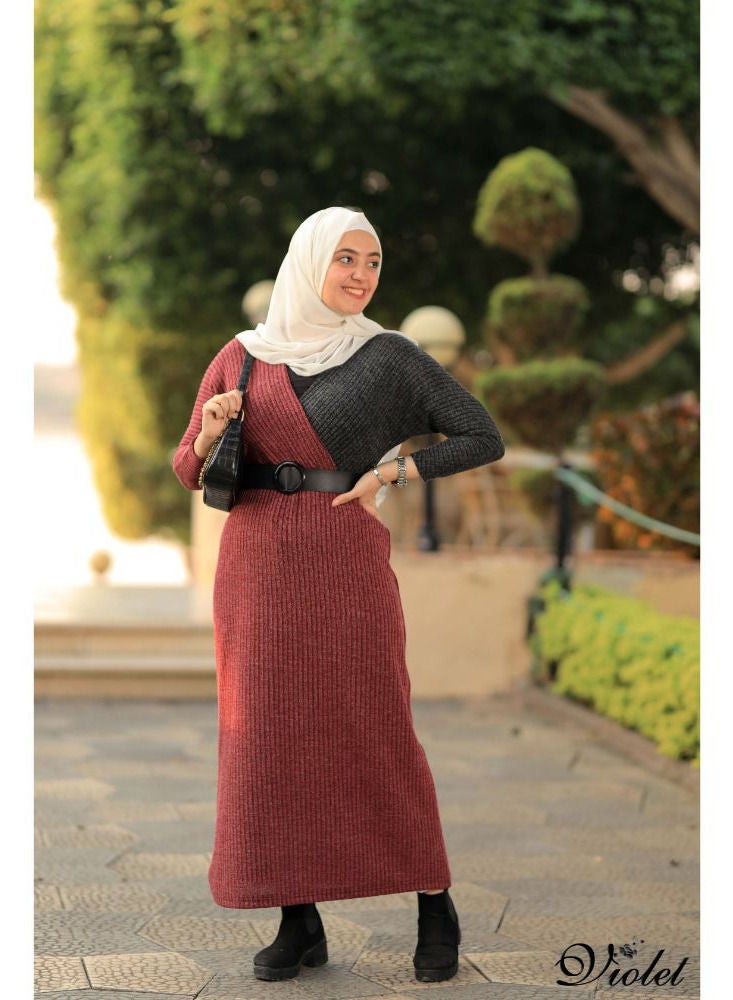 Puritopia Violet Maroon Casual Rip Dress With Belt - Image 1