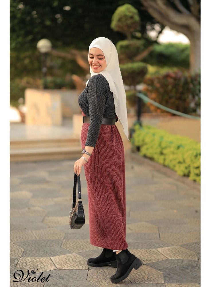 Puritopia Violet Maroon Casual Rip Dress With Belt - Image 5