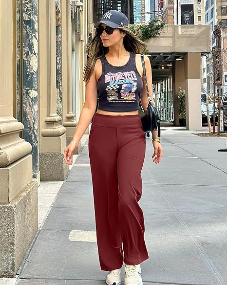 G4Free Yoga Dress Pants Wide Leg Summer Pants for Women Comfortable Business Casual Sweatpants Lightweight Trouser PantsDark BurgundyMRegular - Image 3
