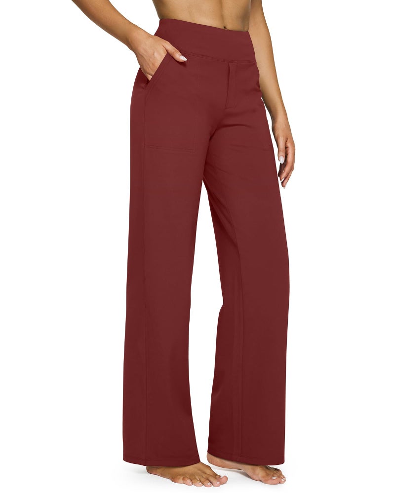 G4Free Yoga Dress Pants Wide Leg Summer Pants for Women Comfortable Business Casual Sweatpants Lightweight Trouser PantsDark BurgundyMRegular - Image 2