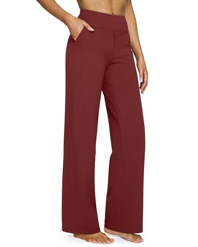 G4Free Yoga Dress Pants Wide Leg Summer Pants for Women Comfortable Business Casual Sweatpants Lightweight Trouser PantsDark BurgundyMRegular - Image 1