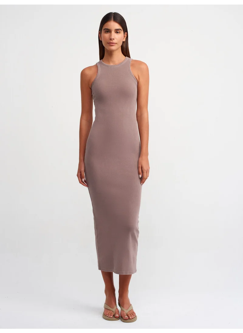 ديلفين 90805 Wash Effect Midi Dress-Brown