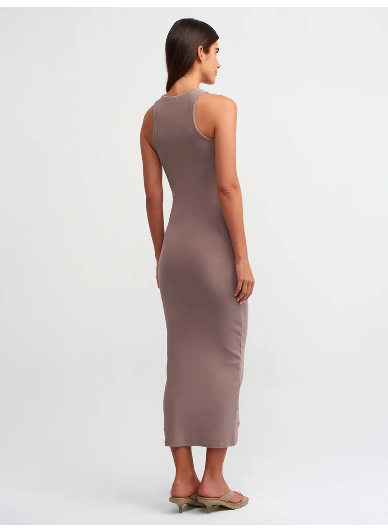 ديلفين 90805 Wash Effect Midi Dress-Brown