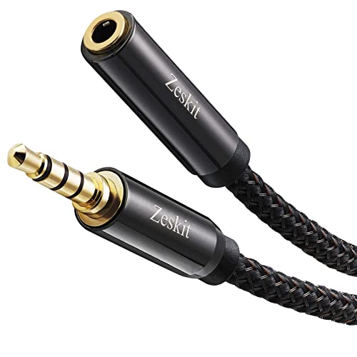 Zeskit Premium 3.5mm Jack Male to Female AUX Audio Extension Cable, TRRS 4 Poles for Headphones with Mic, Speakers - 6ft - Image 1