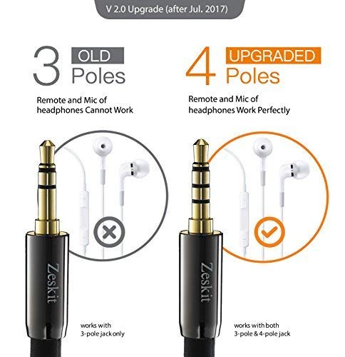 Zeskit Premium 3.5mm Jack Male to Female AUX Audio Extension Cable, TRRS 4 Poles for Headphones with Mic, Speakers - 6ft - Image 4
