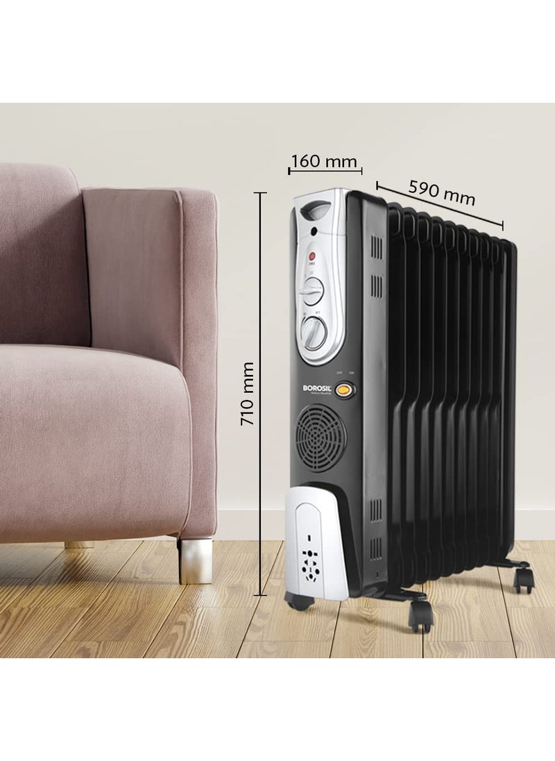 BOROSIL Borosil Volcano 11 Fin OFR 3 Power Heating Mode 2900W Oil Filter Filled Radiator Room Heater Noiseless Operation PTC Fan 2 Years Warranty Black  - Image 2