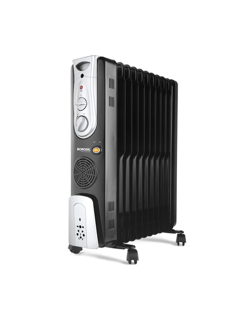 BOROSIL Borosil Volcano 11 Fin OFR 3 Power Heating Mode 2900W Oil Filter Filled Radiator Room Heater Noiseless Operation PTC Fan 2 Years Warranty Black  - Image 1