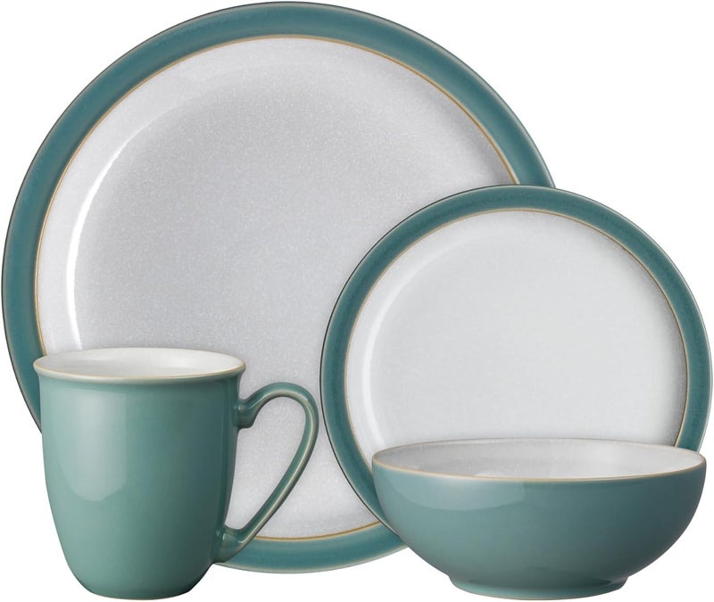 Denby  Elements Fern Green Dinner Set For 14 Piece Ceramic Tableware  Dishwasher Microwave Safe Crockery Single Place Setting  1 x Dinner Plate 1 x Small Plate 1 x Cereal Bowl 1 x Coffee Mug - Image 1