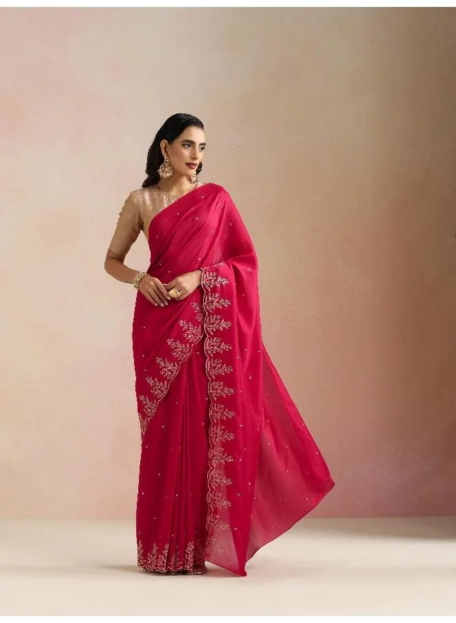 trueBrowns trueBrowns Pink All Over Zari Embroidered Saree With Unstitched Blouse