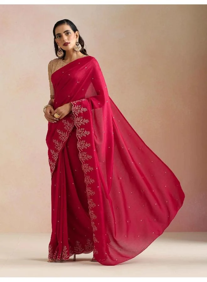 trueBrowns trueBrowns Pink All Over Zari Embroidered Saree With Unstitched Blouse