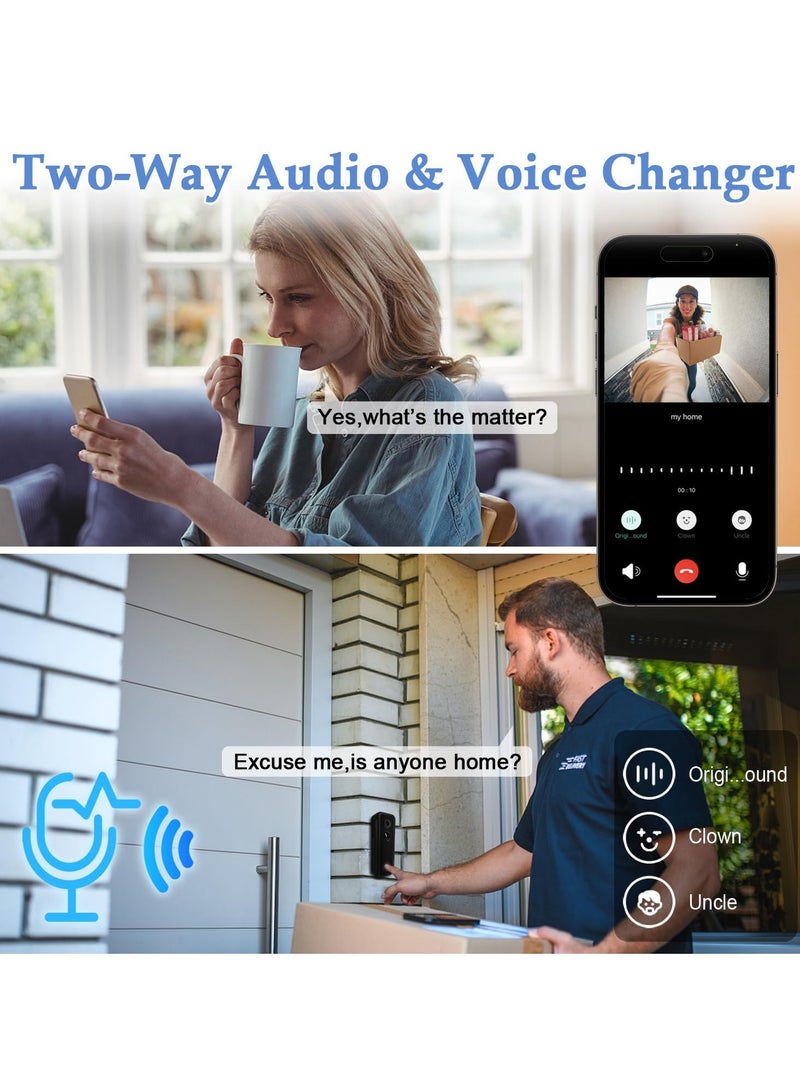 Wireless Video Doorbell with Chime, No Subscription Required, Battery-Powered, 2K HD, SD Card & Cloud Storage, 2-Way Audio, Night Vision, Human Detection, Voice Changer, Alexa Compatible.  - Image 3