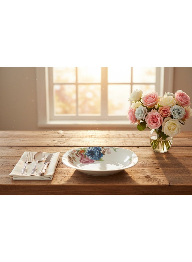 Harmony White Opalware Soup Bowl with Floral Design - 9 Inch - Image 3