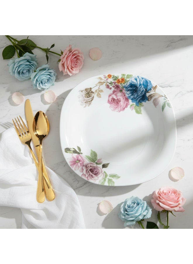 Harmony White Opalware Soup Bowl with Floral Design - 9 Inch - Image 4