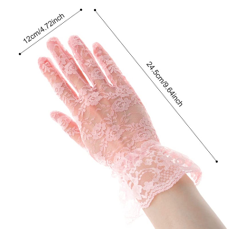 QPIXVB Pink Lace Gloves,Pink Gloves Costume,Opera Glove,Women Tea Party Bridal Wedding Tulle Halloween Glove,Evening Opera Prom Halloween Cosplay Costume,Costume Accessories - Image 2