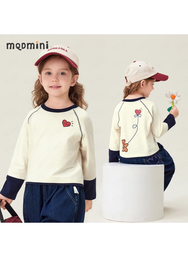 Mqdmini Girls' Long Sleeve T-shirt 5a Antibacterial Children's T-shirt Sweet And Versatile Base Top Love Dog - Image 1