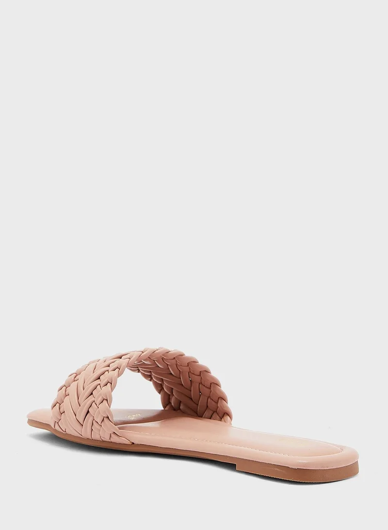 ELLA Braided Square Toe Flat Sandal