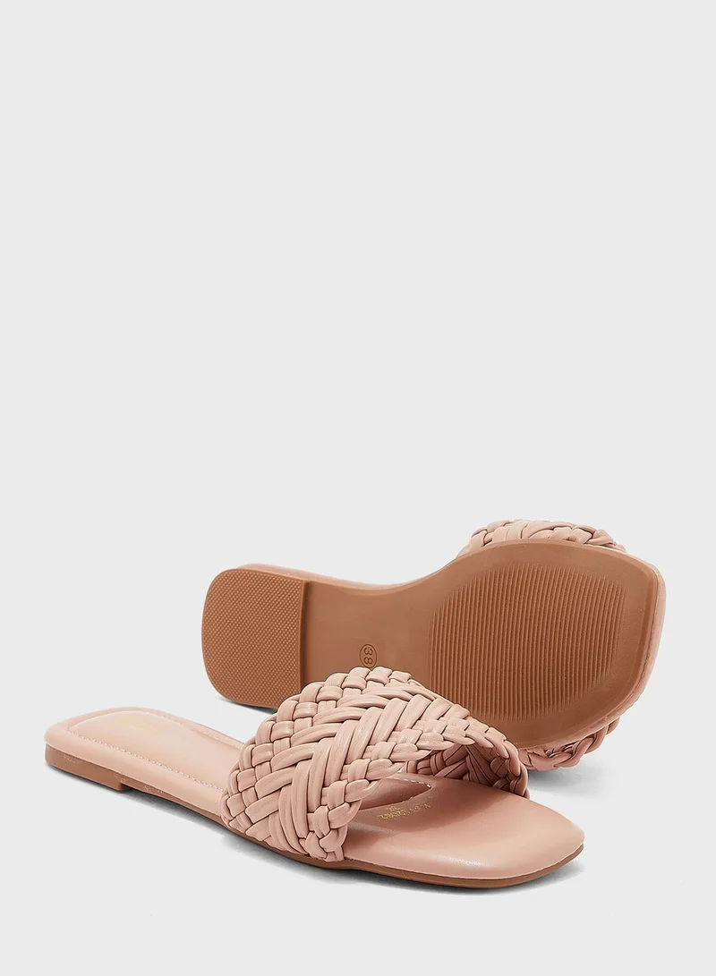 ELLA Braided Square Toe Flat Sandal