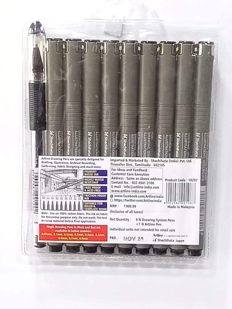 Artline Drawing System Fineliner Pen | Acid Free Pen | Water Based Ink | Technical Drawing Pens For Drafting, Illustrating, Graphic Design,Mandala Art | Set Of 9 Fineliner Pen + 1 Free Pen - Image 5